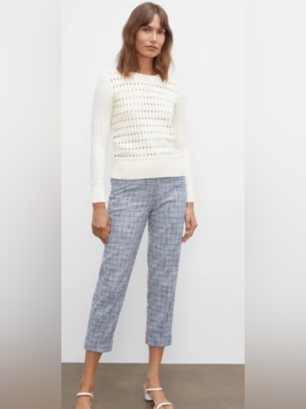 Club Monaco Textured Tweed Cuffed Ankle Trousers Blue White Size 2